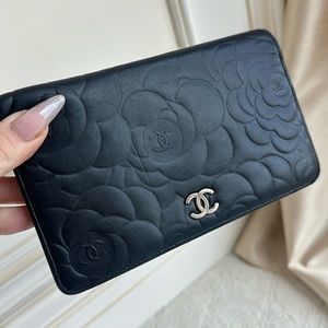 CHANEL Black Floral Embossed Wallet